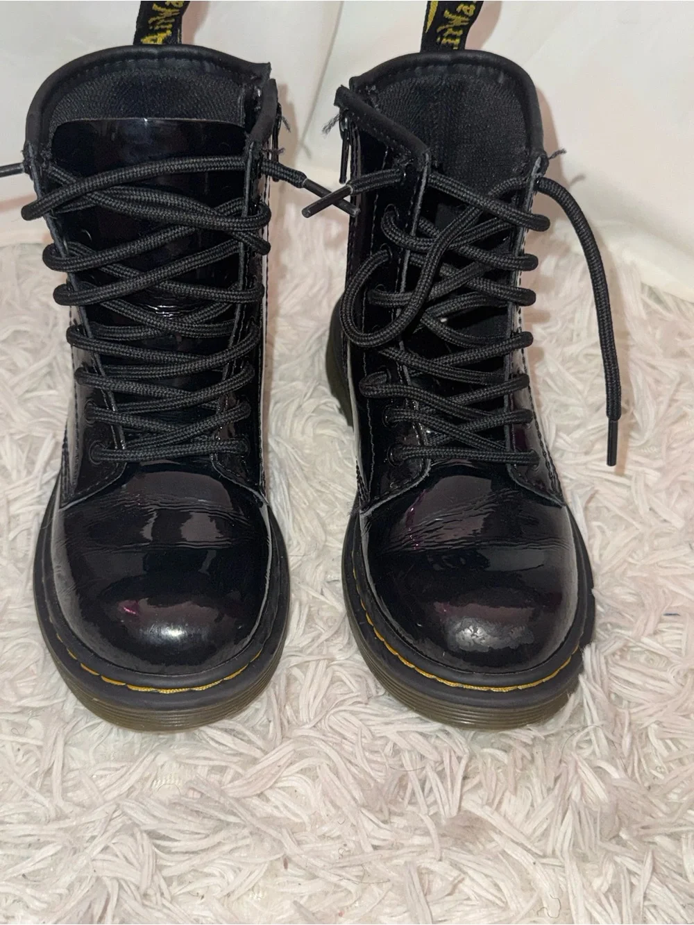 Black Patent Lace-Up Combat Boots for Girls